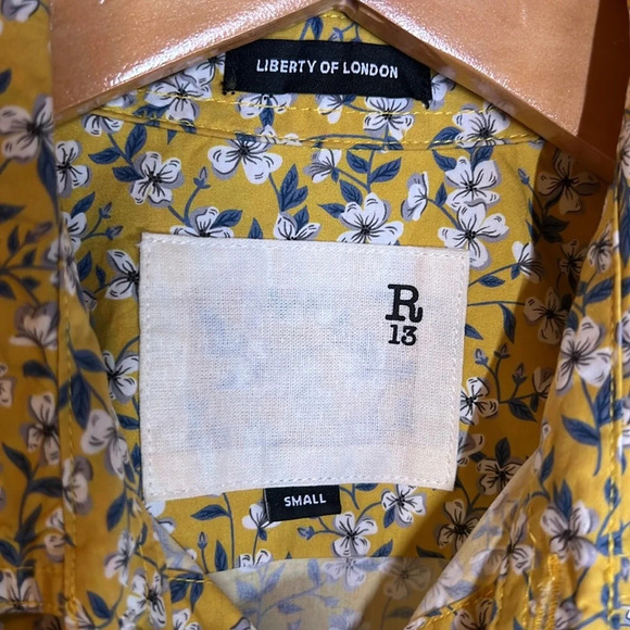 R13 Yellow Floral and Leopard Cotton Tony Button Down Shirt, Unisex Size Small - Picture 8 of 12